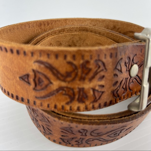 Leather Brown Pattern Boho Belt 92cm - Picture 3 of 7